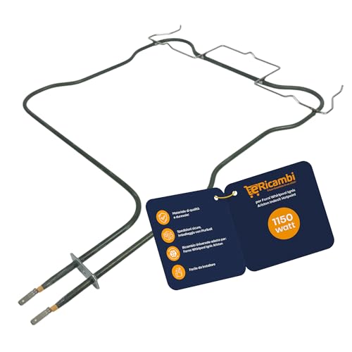 eRicambi® Resistencia eléctrica inferior para horno – Potencia 1150 W – Tensión 230 V compatible con Whirlpool Indesit Hotpoint – Dimensiones: 467 x 360 (mm) – Longitud brida: 40 (mm) – Ancho 22 (mm)
