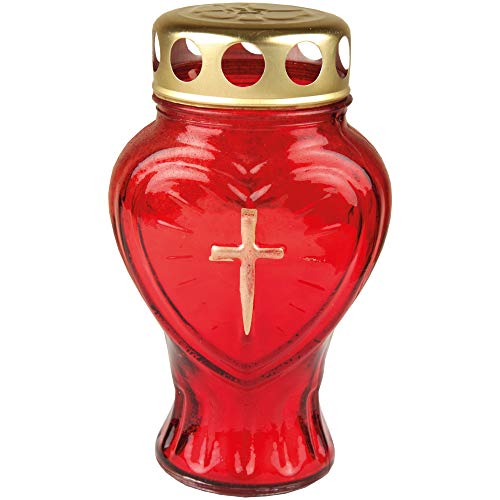 HS Candle Lanterne funéraire en verre en forme de cœur (rouge) - Durée de combustion : env. 30 h Cover