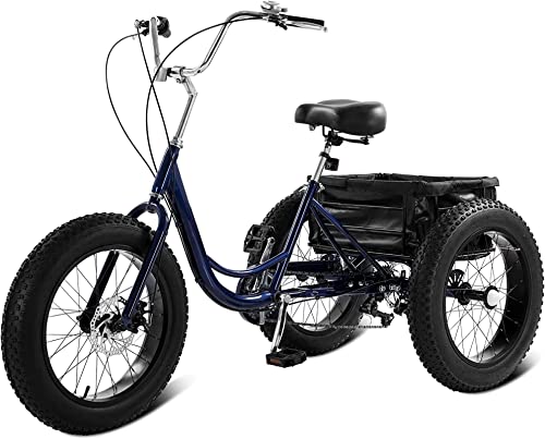 Triciclo para adultos de 20" con neumáticos gruesos, 7 velocidades, para mujer, bicicleta de montaña clásica con canasto miniatura 1
