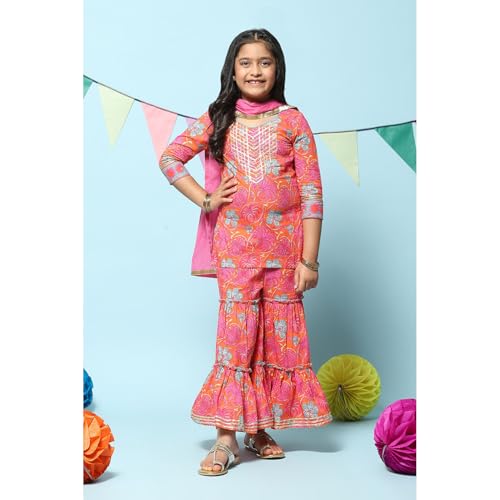Image of BIBA Girl Cotton Straight Printed Suit Set