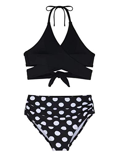 Hilor Girl's Bikini Set Crisscross Two Piece Swimsuits Kids Haler Bathing Suits Black Polka Dot 8-9 Years #TOP10