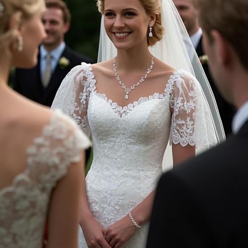 BriLove Gorgeous Wedding Jewelry Set for Women Bridal Cubic Zirconia Marquise Teardrop Leaf Cluster Y-Necklace Dangle Earrings Link Bracelet4