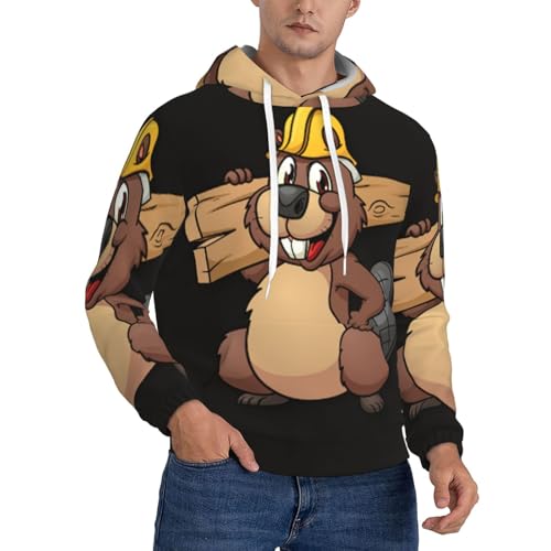 Sweat à capuche épais homme imprimé castor pour stopper le froid sans veste lourde