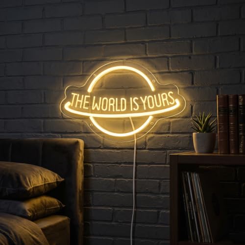 Image of The World Is Yours Neon Sign for Wall Decor, Planet LED Neon Light Lamp, USB Powered for Man Cave Home Bar Club Cafe Wedding Game Room Bedroom Wall Art