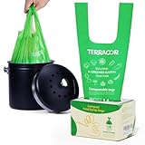 TERRACOR 1.6 Gallon Compostable Food Scrap Bags Handle Tie for Kitchen Countertop Bin, 6 Liter Small Compost Bags, 50 Count, BPI Certified and Meet The ASTM D6400 Standard