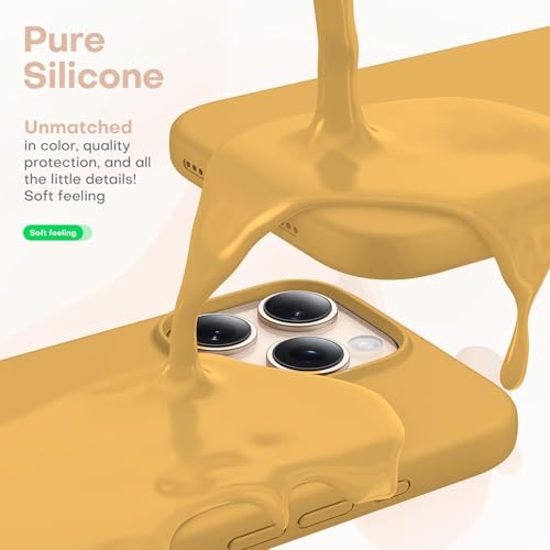 Image of Elzzi Microfiber Logo Cut Cover Compatible for iPhone 16 Pro Case Liquid Silicone Cases 4 Layer Protective Covers Shockproof Back Cover with High Raised Camera Lips (Golden)