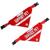 Service Dog Bandana, ESA and PSD Pet Scarf, Reversible Cotton Support Pet Accessories, Emotional Support Dog and Cat Bandana for Small and Medium Pets, Red