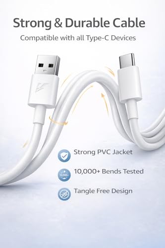Image of mPix Flash Fast Charging USB Type-C Cable | FlashCharge Support | Compatible with Vivo Y20 /Y20i /Y20G /Y30 /Y31 /Y33s /Y51 /Y52 /Y53 /V17 / V19 /V20 /V21 /V23 /S1 /S1 Pro & Other Type-C Model