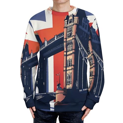 Tower Bridge UK Flag Men's Crew Neck Sweater Knit Pullover Women Casual Long Sleeve Crewneck Loose Fit Top