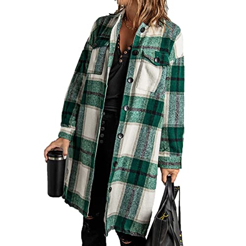 Veste d'automne oversize en flanelle douce à carreaux avec grandes poches