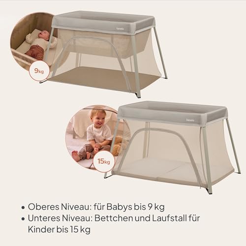 Lionelo Alice 3-in-1 Reisebett Laufgitter von 0 bis 15 kg Schaumstoffmatratze, 2 Höhenstufen, faltbar, klein, leicht, Seiteneinstieg, Reisetasche