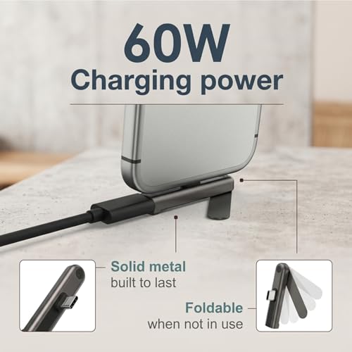Image of Verilux 2 in 1 Type C Connector with Phone Stand, PD 240W USB C Adapter | Type C to Type C Adapter Supports 480Mbps Data Sync, Right Angle Design Compact Kickstand for Desk Use and Hands Free Viewing