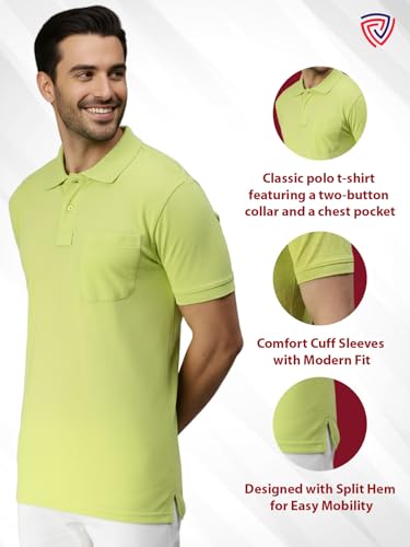 Image of Lux Cozi Men's Polo T-Shirt Regular Fit Half Sleeves with Pocket | Cotton Blend Polo Neck Collar T-Shirt for Men | Casual, Office Comfortable Breathable T-Shirt | Stylish Plain Tee