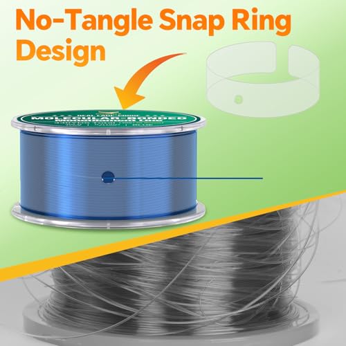 Image of Monofilament Fishing Line with Knot Guide Card, Tangle-Free Snap Ring for No More Mess, Low Memory Smooth Casting Nylon Mono String, 15 /20 /30 /50 /80LB, 220-1050 Yards