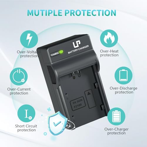 NP-FZ100 Battery Charger, LP Charger with LED Lights Display, Compatible with Sony A9 A9R A9S A9II A7C A7CII A7SIII A7III A7RIII A7RIV A7IV A6600 A6700 ZV-E1 Cameras, Battery Charger for Sony np-fz100 - Thumbnail 6