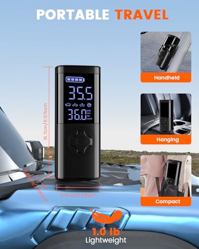 TEMOLA Compresor Aire Portatil, 150PSI Compresor Aire Coche, Inflador Ruedas Coche con Manómetro, Inflador Electrico, con Luz LED para Coches Moto Bicicleta Bola - imagen 4