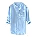 Produktbild BHYDRY Herren Mode aus Reiner Baumwolle und Hanf Langarm Top Casual Bluse Top(XX-Large,Blau)