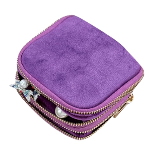 Generisch Estuche para joyas de viaje de terciopelo, cremallera de terciopelo de doble capa, soporte para joyas de viaje, para guardar anillos, viajes, vacaciones, cosméticos, mochila