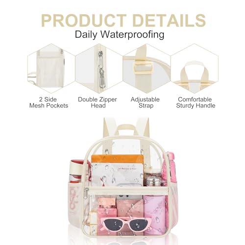 Image of Oraben Clear Backpack Stadium Approved, Celar Bag 12 x 6 x 11 in, Small Transparent Backpack for Concerts, Sports Events, Festivals, Travel, Waterproof, Adjustable Straps