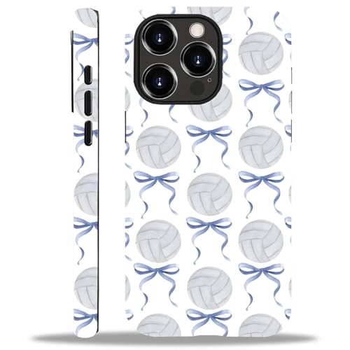 yicomon Compatible with iPhone 12/12 Pro Case, Volleyball Blue Bow Pattern Print Matte Phone Case Durable Fashion Funny Liquid Silicone Case Soft Anti-Scratch Shockproof Protective Cover