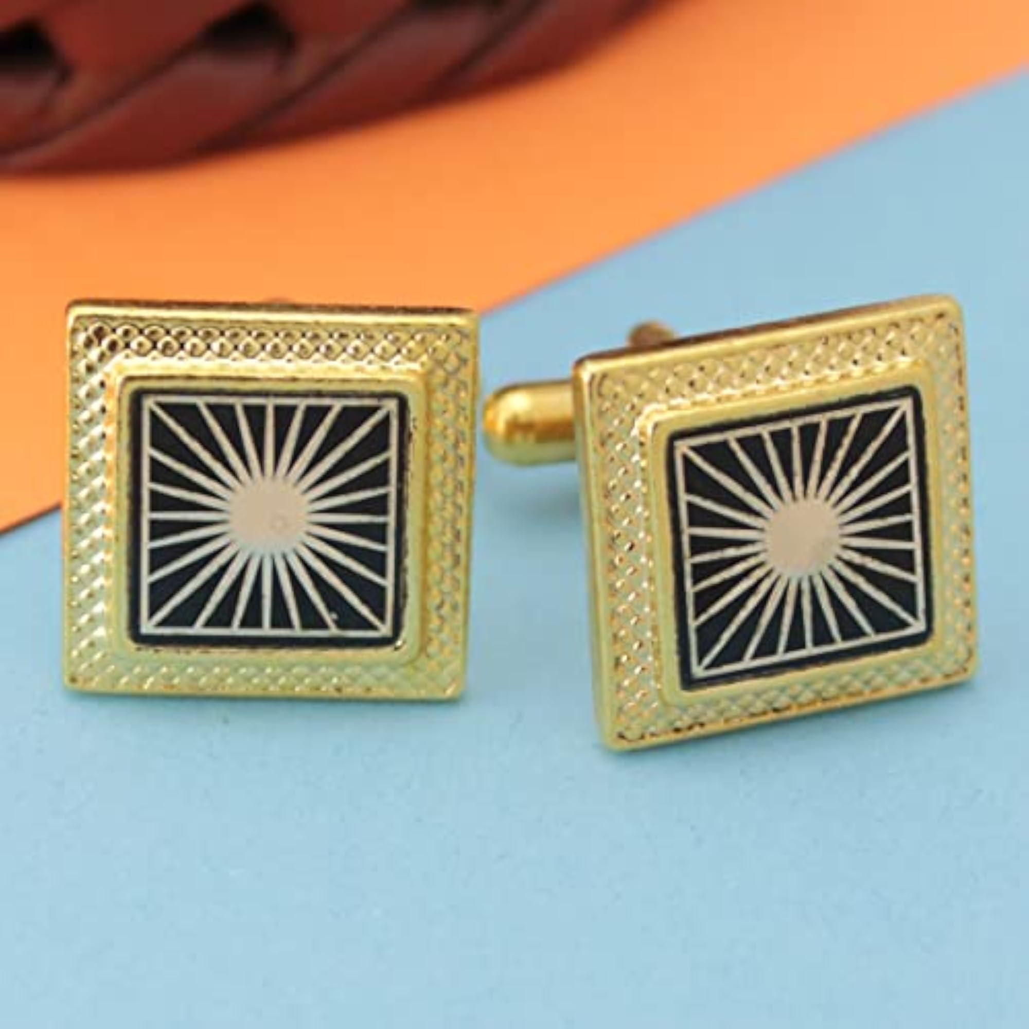 Men's Sunshine Golden Cufflinks, Elegant Gift