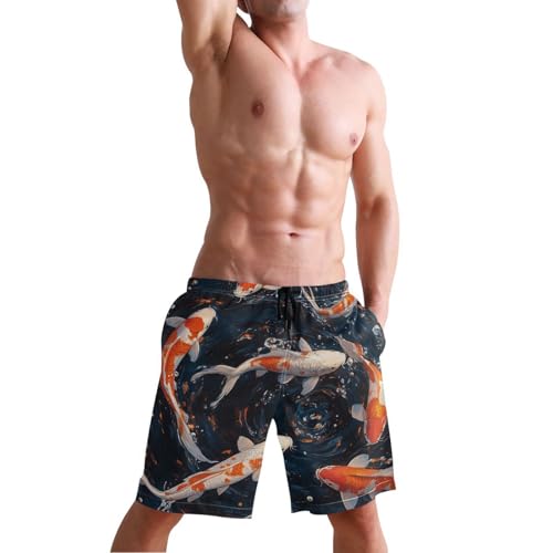 Men's Swim Trunks Quick Dry Swimming Shorts with Pocket Koi Fish Water Pattern Swimsuit Trunks4