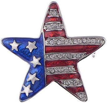 Alilang Silver Tone Crystal Rhinestone Enamel 4th of July American USA Flag Patriotic Pin Brooch, Star