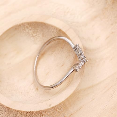 925 Sterling Silver Stackable V-Shape Ring - Elegant Protective Ring Wrap with Cubic Zirconia - Birthday Anniversary Engagement Wedding S925 Silver Jewelry for Women Bridal YA54684