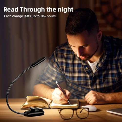 Mini luz de livro, luz de livro recarregável até 60 horas de leitura, brilho de 9 níveis, lâmpada de