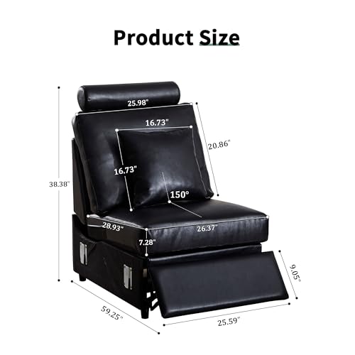 Image of RARZOE Modular Sectional Couch Power Recliner Module, Faux Leather Power Reclining Chair with Headrest, Modular Sectional Sofa Module for Living Room Home Theater,Black