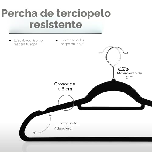 Utopia Home Perchas Terciopelo con Tie Bar (Negro, Paquete de 50) - Imagen 4