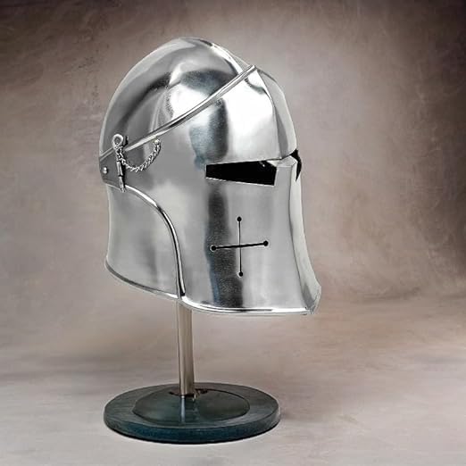 Knights Templar kask Barbuta, średniowieczna pancerz z wizjerem, ze szczotkowanej stali, rustykalny rekwizyt krzyżowca do kostiumów i dekoracji domu
