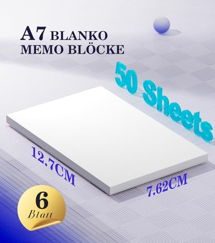 Roneky Notizblock A7 Notizblöcke kleine, 6 Stück Schreibblock A7, weiße Notizblöcke, kleine Schreibblöcke weißes Papier, 50 Blatt pro Blanko Mini Notizblock Kratzpapier für Büro Schule Haus