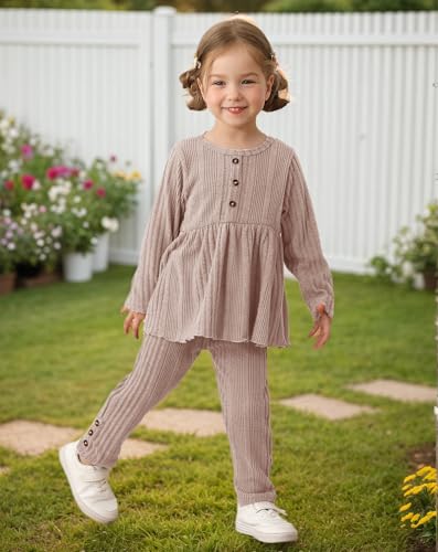 Kucnuzki Toddler Baby Girl Clothes Outfit Long Sleeve Plain T Shirt Top Baby Girl Pants Leggings Two Piece Outfits Set2