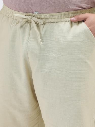 Image of Urbano Plus Men's Loose Fit Solid Linen Blend Trousers Non-Stretchable