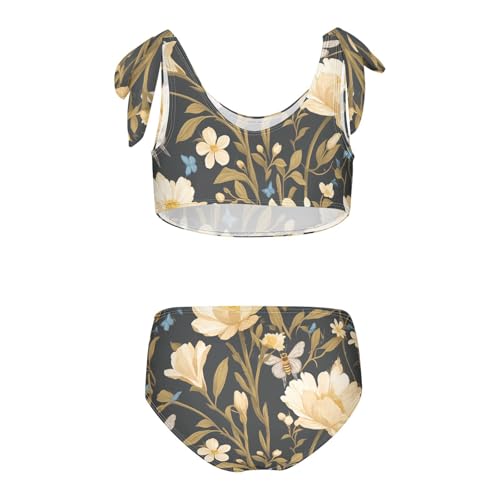 KLL Embroidery Bee Butterfly Flowers Girls' Two Piece Bikini Sets Quick-Dry Swimsuit Swimming Suits Adjustable Shoulder2