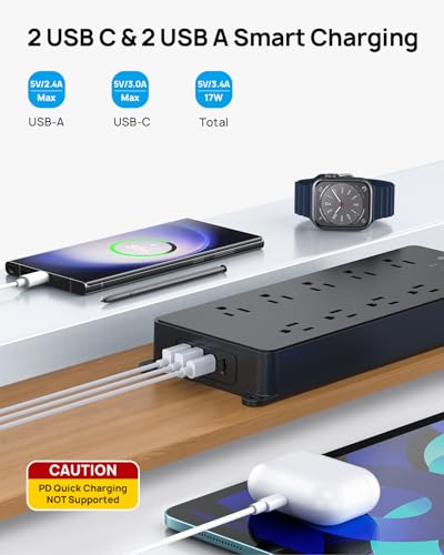 Image of TROND Power Strip Surge Protector with 360 Rotating Flat Plug, 15ft, 4000J