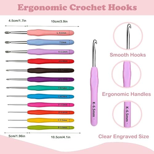 Image of Yarniss Complete Crochet Kit for Beginner Adults, All in One Crochet Kit with 1120 Yards Yarn, 12 Ergonomic Crochet Hooks, Step by Step Video Tutorial, Pink
