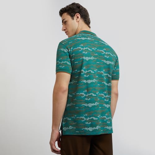 Image of Colorplus Men's Regular Fit Print Pattern Pure Cotton Half Sleeve Polo Neck Casual T-Shirt