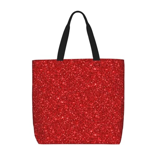 Red Glitter Stylish Zippered Tote Bag For Women – Water-Repellent Polyester Tote, Slim Yet Spacious, Adjustable Shoulder Strap For Work & Travel