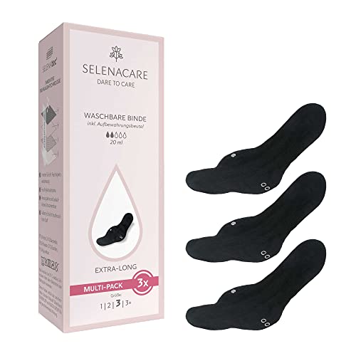 Selenacare Compresa lavable (3 unidades, tamaño 3) con bolsa de almacenamiento, antibacteriana y antiolor, vendaje reutilizable para mujer, 100% vegano