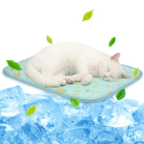 NWK Pet Cooling Mat -Q-Max0.345 Ice Silk Cooling Mat for Dogs & Cats Portable & Washable Pet Cooling Blanket, Car Seats, Beds for Summer (Green Fruit, 20'' X 16'' X 0.3'')