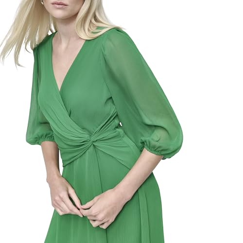Image of DKNY Women's 3 /4 Balloon Sleeve Twist Front Chiffon Midi Dress