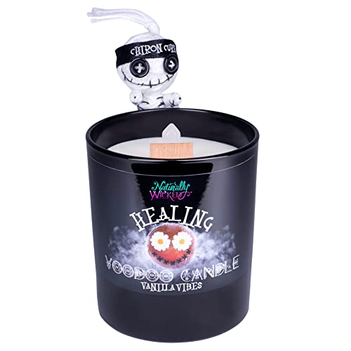 Naturally Wicked Voodoo Heilungs Kerze | inkl. Voodoo Puppe & Quarzkristall Zauberstab | Vegane Kristall Zauberkerze, Weißes Wachs