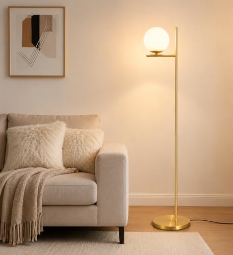 ZMH Lampadaire Salon Moderne Lampadaire industriel doré avec interrupteur à pied Métal Design en verre blanc Lampe de sol E27 Vintage Câble 2M pour chambre...
