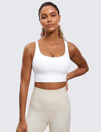 Image of CRZ YOGA Naked Feeling Longline Sports Bras | Medium Support, Removable Pads, Yoga, Sleek, Strappy Back, Scoop Neck, for Women