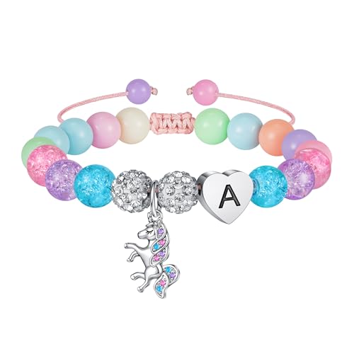 Hidepoo Unicorn Birthday Gifts - Unicorn Bracelet Gifts for Girls, Adjustable Beads and Rhinestone Balls Unicorn Bracelet Initial Unicorn Bracelets Jewelry Unicorn Bracelet Birthday Gifts for Girls