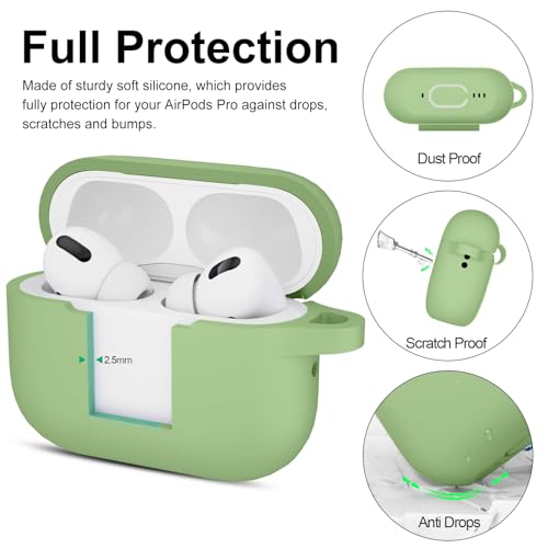 Image of for AirPods Pro 2nd 1st Generation Case Cover with Keychain, Protective Soft Silicone Skin Accessories for Apple AirPods Pro Charging Case 2022 /2019, Front LED Visible, Matcha