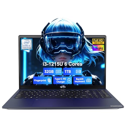 Image of NIMO 15.6'' IPS FHD Laptop, 32GB RAM 1TB SSD Intel i3-1215U (Beat R5-7520U, 6 Cores Up to 4.4GHz) Student Computer with 65W Fast PD, 2 Years Warranty, Fingerprint, Backlit Keyboard, Wi-Fi 6, for Home