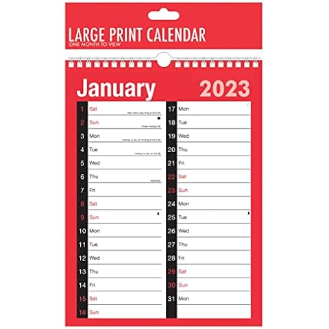 2023 Calendar A4 Large 2 Column Month to View Spiral Bound Wall Planner for Home Business Office School 1 January 2023 to 31 December 2023 Cover